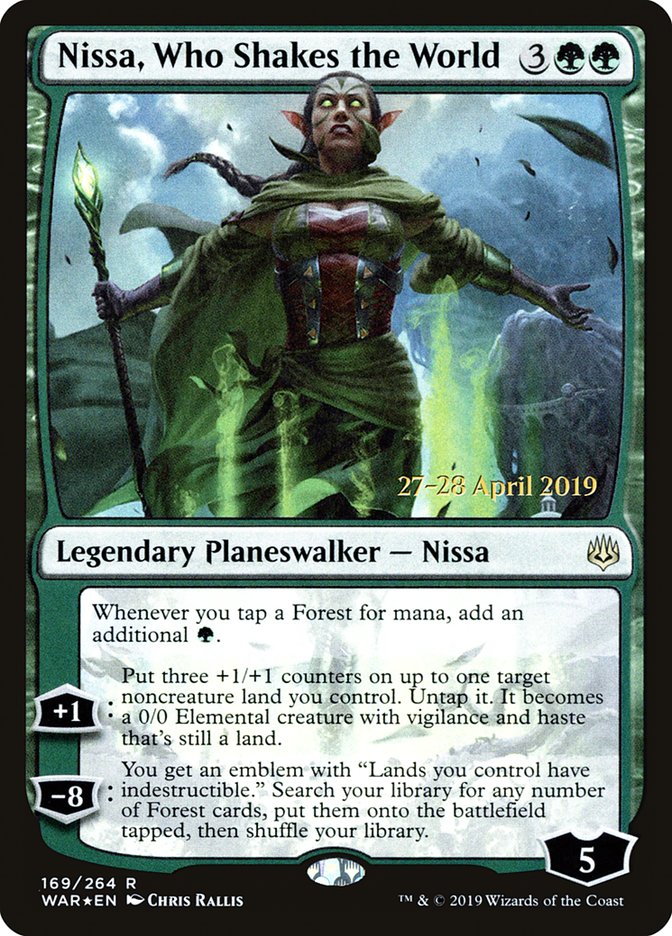 Nissa, Who Shakes the World  [War of the Spark Prerelease Promos] ESPAÑOL